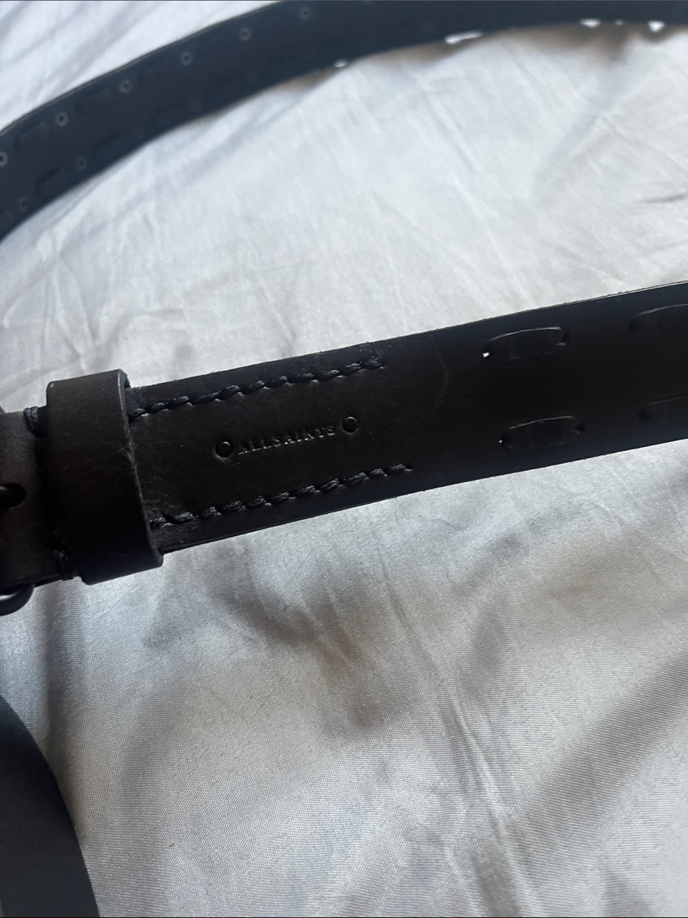 All Saints Black Leather Men's Belt Bag Strap with Stitched Detail